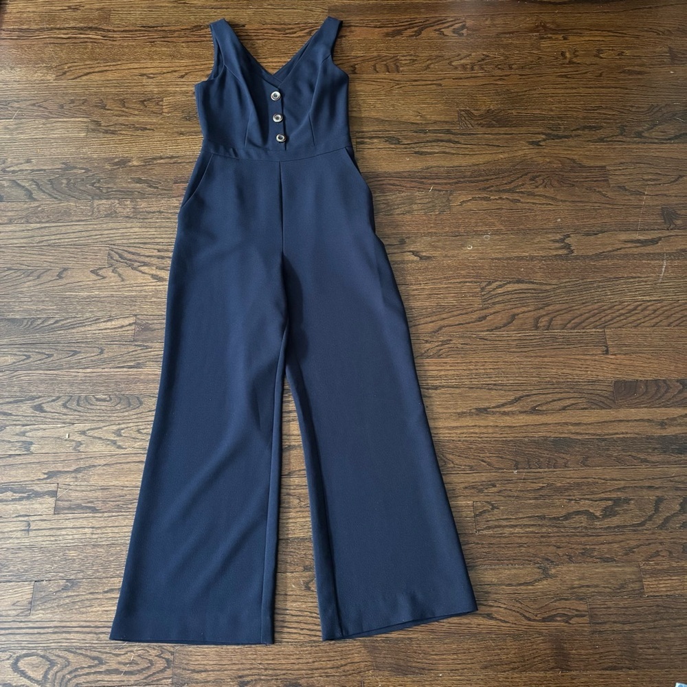 Chelsea 28 Navy Sleeveless‎ Button Keyhole Wideleg Keyhole Cottage Core Jumpsuit